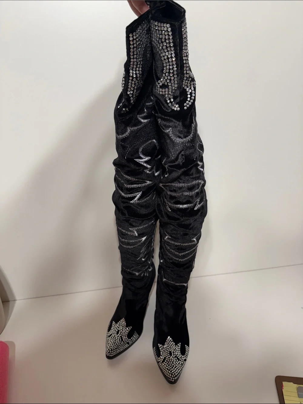 Cape Robbin Lish Velvet Rhinestone Thigh High Slouchy Western Boots